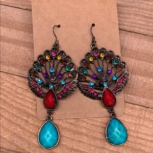 Multicolor Phoenix Fan-Shaped Dangle Earrings
